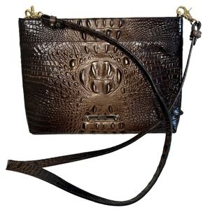 BRAHMIN Melbourne Croc Embossed Leather Crossbody Bag Brown Structured Classic